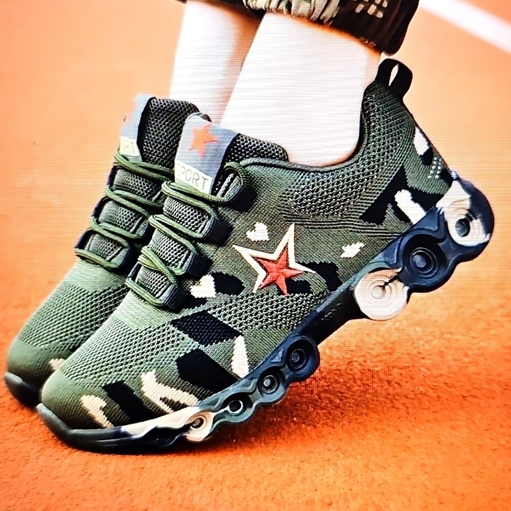 NEW Women's Camouflage Lace Up Mesh Upper Outdoor Sneakers Army Green 6.5